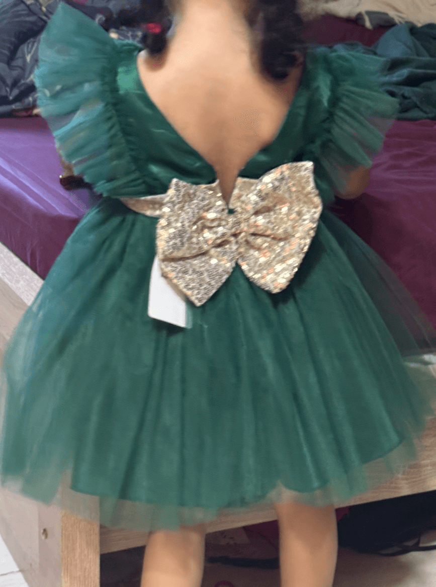 فستان اطفال سهره اخضر زرعي مع ذهبي